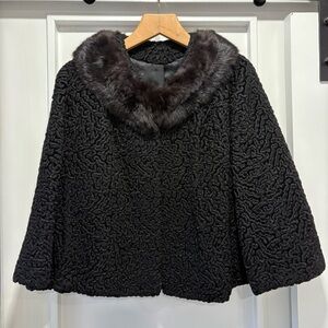 Vintage Black Fur Collar Swing Jacket Size Small